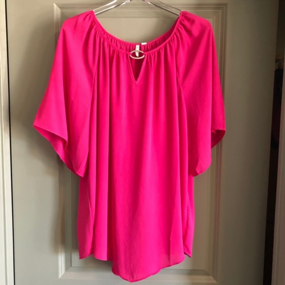 CATO Hot Pink Blouse w/Keyhole Neckline
